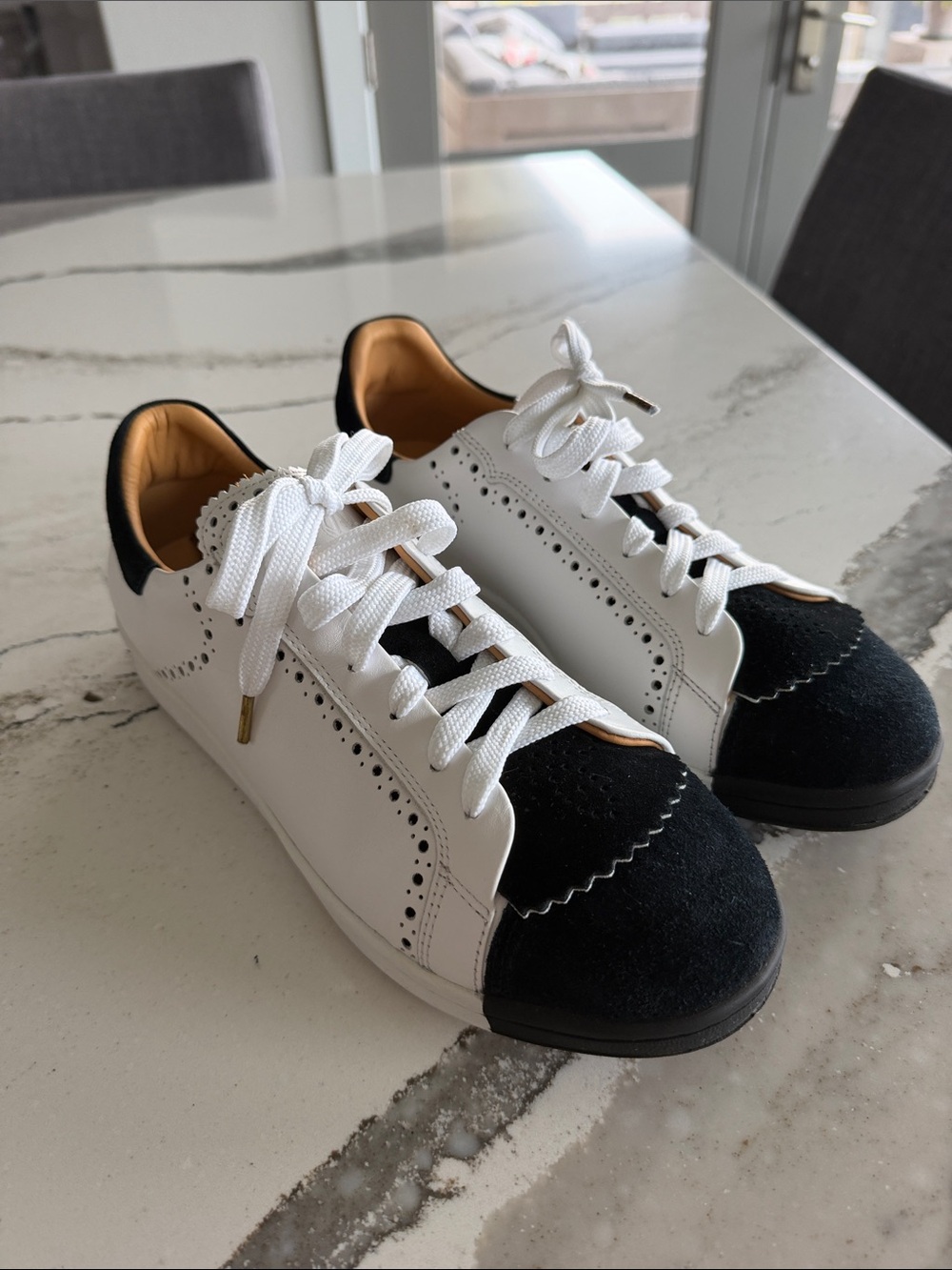 The Office of Angela Scott White and Black Leather Lace-Up Sneakers for Women